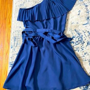 Navy blue one shoulder dress with tie size M